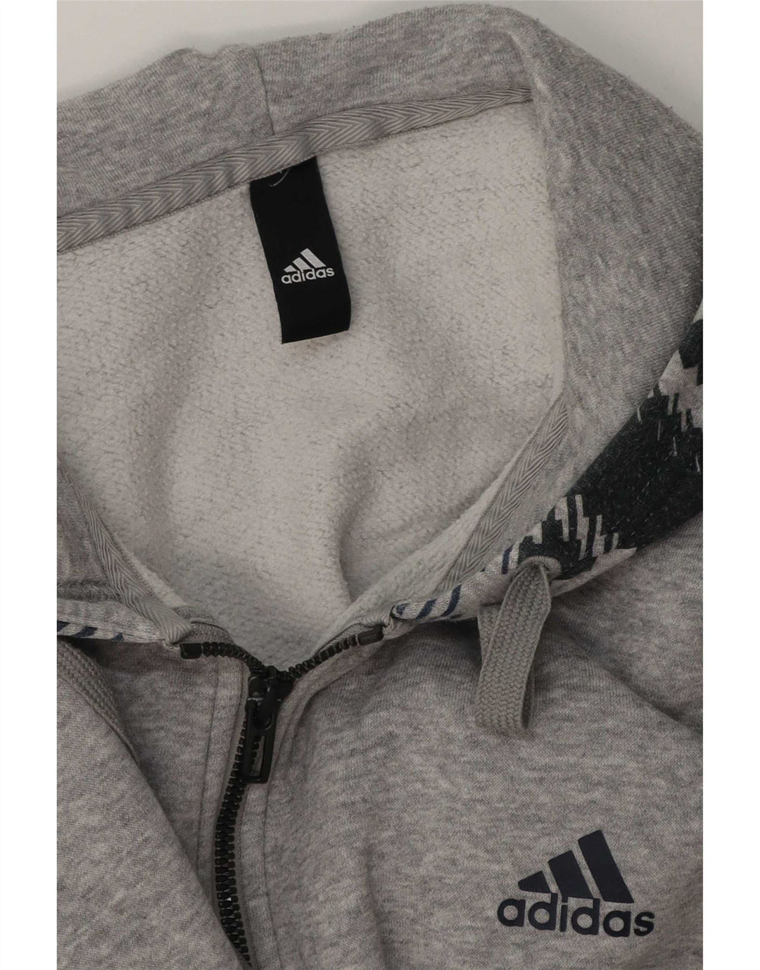 Adidas masculino zip moletom com capuz grande cinza geométrico