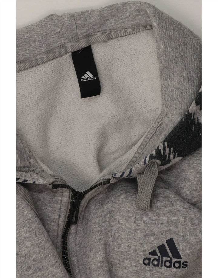 Adidas masculino zip moletom com capuz grande cinza geométrico
