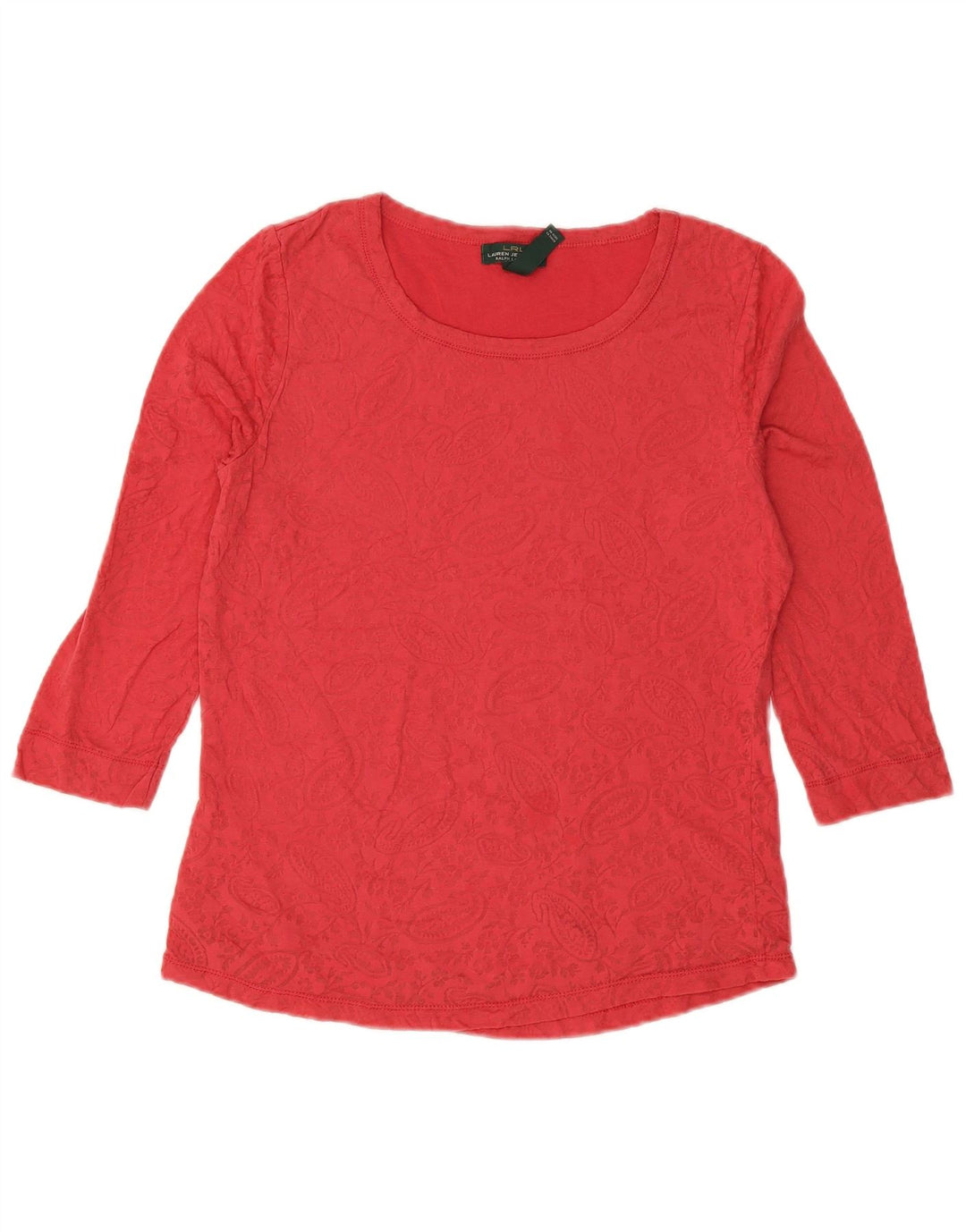 Top feminino RALPH LAUREN manga 3/4 UK 12 poliéster vermelho paisley médio