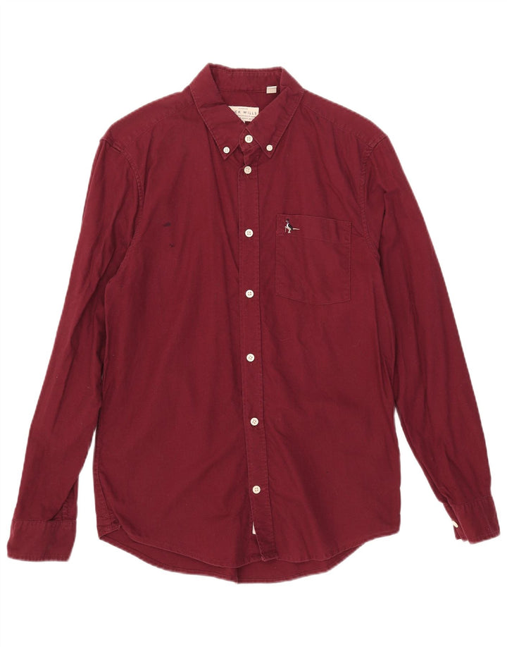 Jack Wills Camisa masculina slim fit pequena algodão borgonha