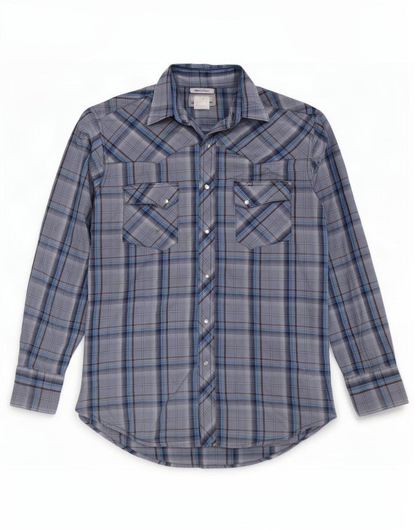 Camisa masculina Wrangler de algodão xadrez azul médio