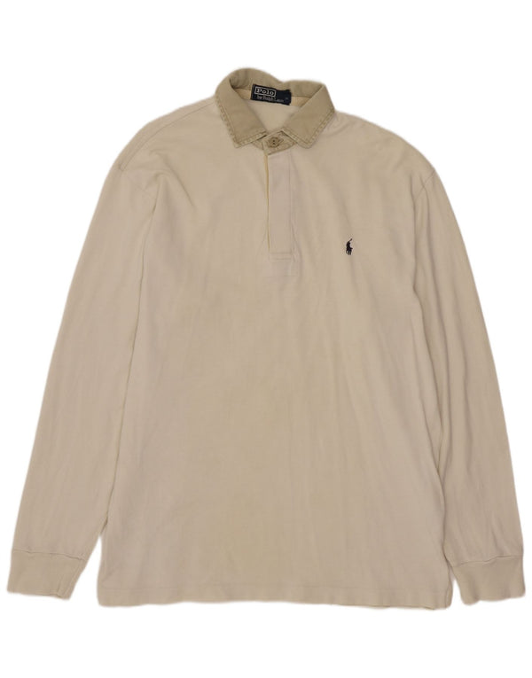 POLO RALPH LAUREN Mens Rugby Polo Shirt Small Off White Colourblock