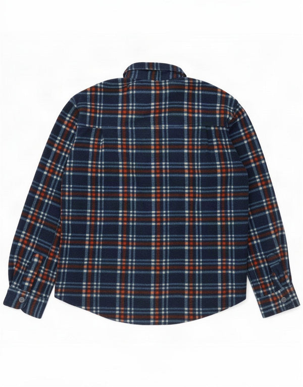 Camisa de lã masculina vintage grande poliéster xadrez azul