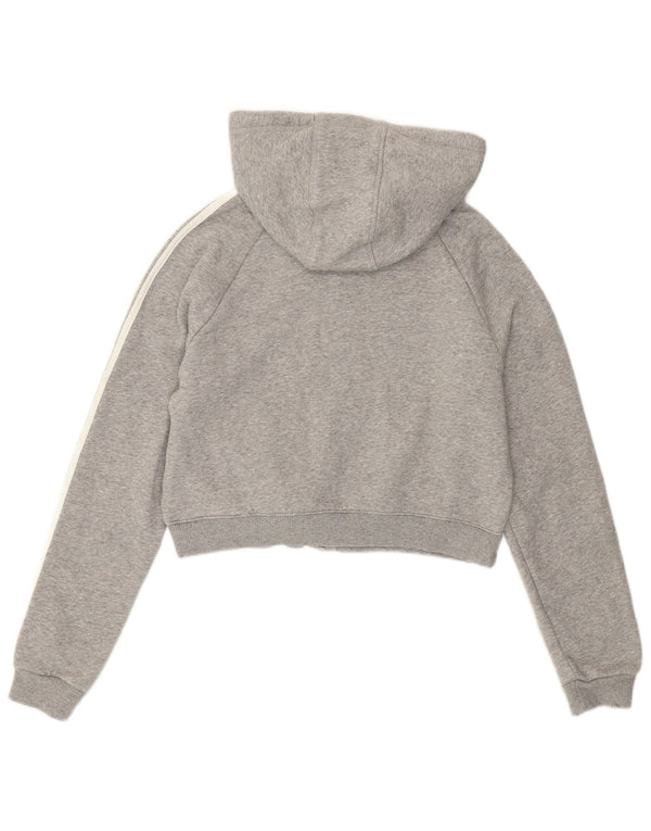 Suéter Adidas Feminino Crop Zip Hoodie UK 10 Pequeno Algodão Cinza
