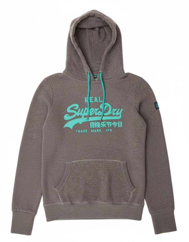 Jumper com capuz feminino SUPERDRY UK 10 pequeno algodão cinza
