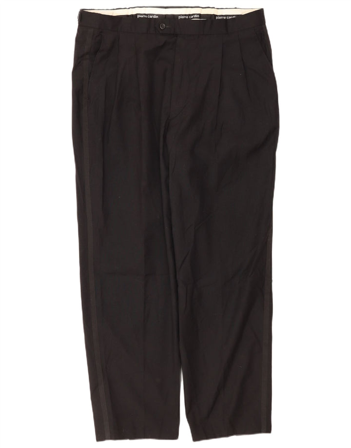 Pierre Cardin Mens Pegged Suit Calças W38 L29 Lã Preta