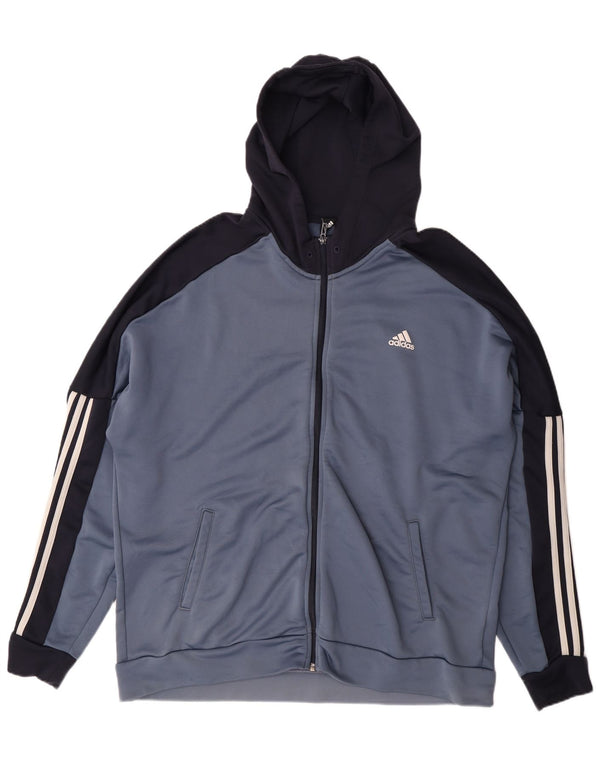 Adidas Mens Zip Hoodie Sweater 2XL Azul Colorblock Poliéster Esportes