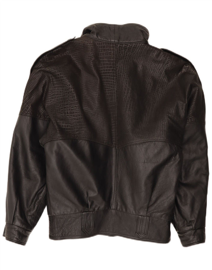 Jaqueta de couro masculina vintage com ajuste solto IT 46 couro preto pequeno