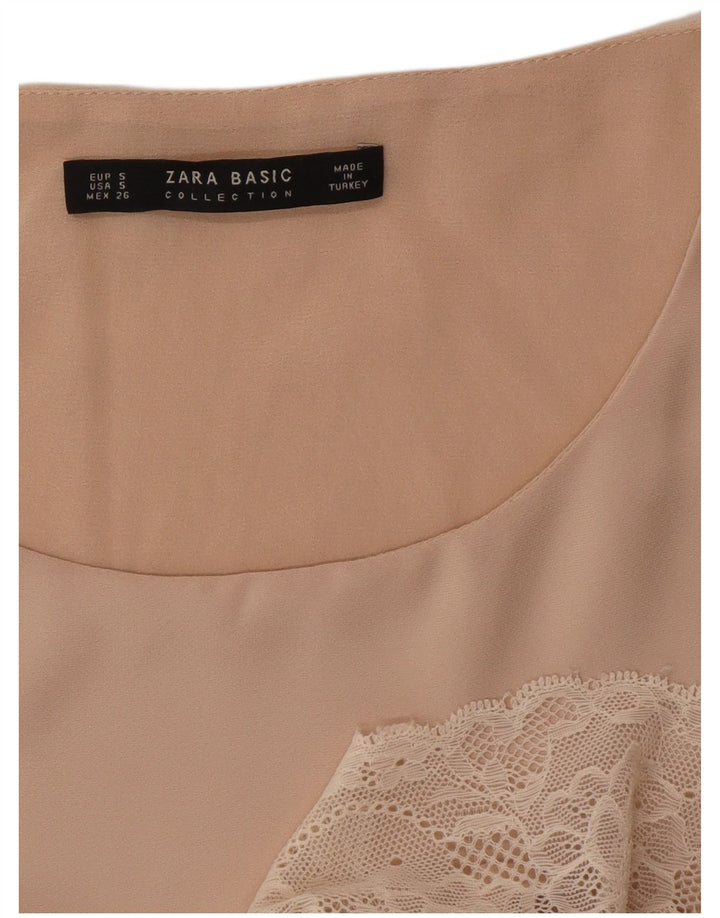 Blusa feminina sem mangas Zara Top UK 10 Pequeno Bege