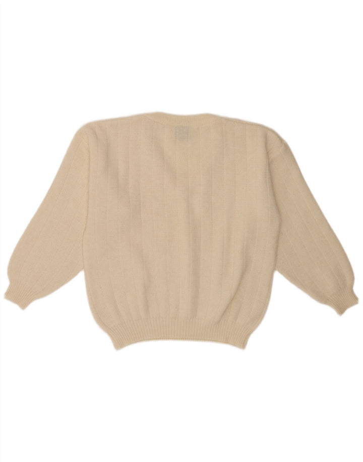 Suéter masculino vintage de ajuste regular com decote em V médio off white clássico