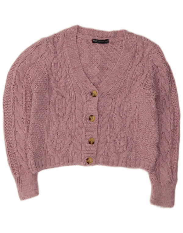 Suéter cardigã feminino Marks & Spencer Reino Unido 10 pequeno acrílico rosa