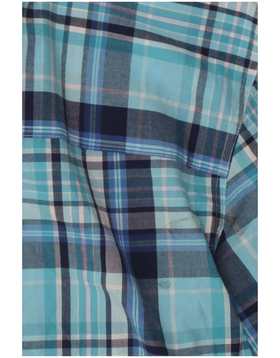 Camisa masculina de manga curta Chaps Easy Care de algodão xadrez azul grande