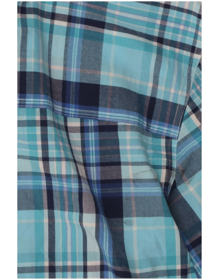 Camisa masculina de manga curta Chaps Easy Care de algodão xadrez azul grande