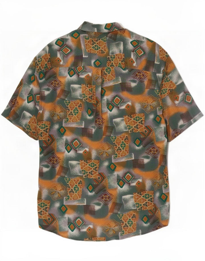 Camisa Básica Masculina Manga Curta XL Viscose Geométrica Verde