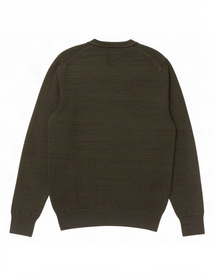 Suéter masculino Marks & Spencer com gola redonda, pequeno algodão manchado cáqui