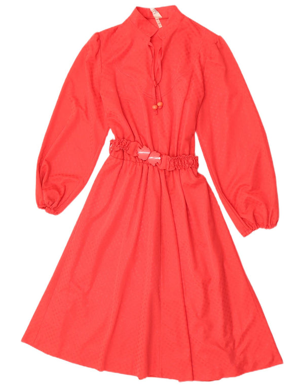 Vestido vintage feminino manga comprida linha A UE 40 acetato geométrico vermelho médio