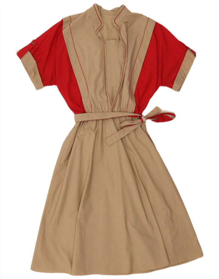 Vestido maxi feminino VINTAGE Reino Unido 16 grande bloco colorido bege