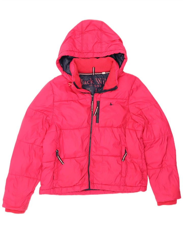 Jaqueta acolchoada com capuz feminina Jack Wills Reino Unido 12 poliamida rosa médio