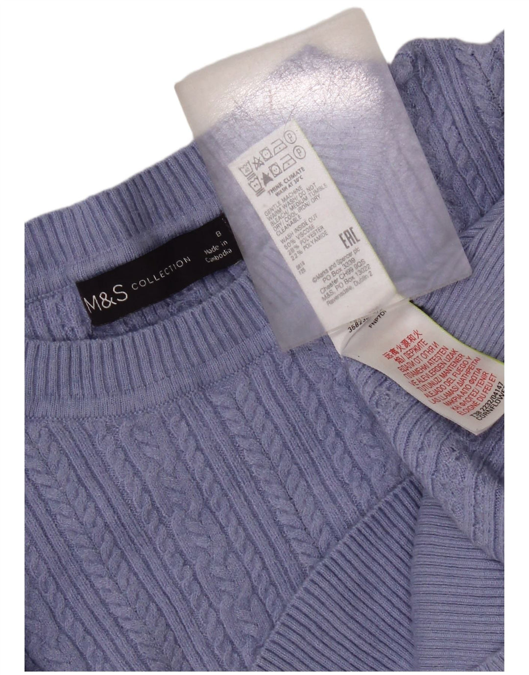 Suéter feminino Marks & Spencer com gola redonda e viscose azul pequena Reino Unido 8