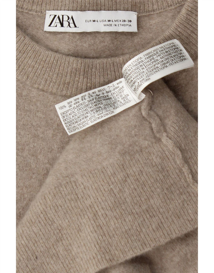 Zara Suéter feminino oversized com gola redonda Reino Unido 12 lã bege médio