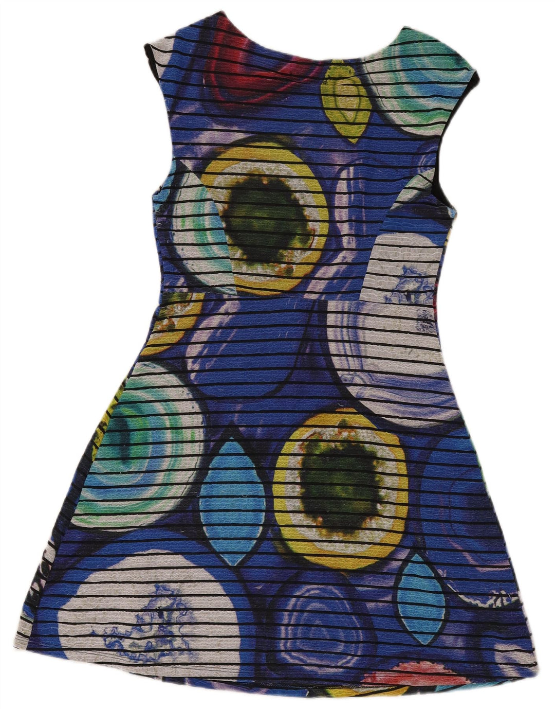 DESIGUAL Vestido feminino linha A UK 10 pequeno multicolorido geométrico