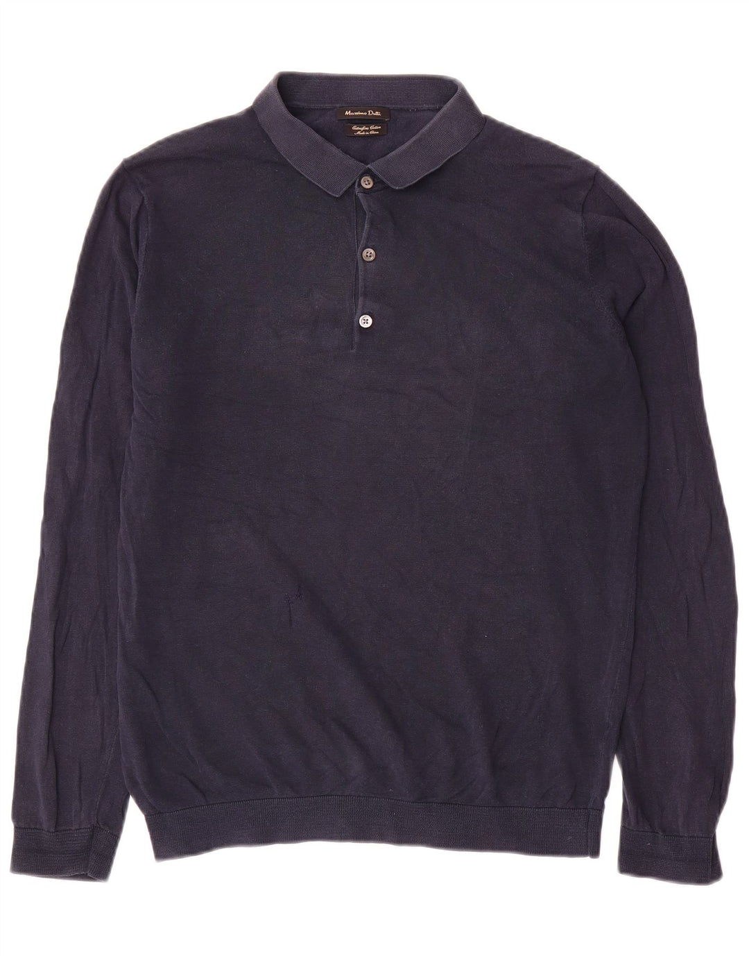 Suéter masculino Massimo Dutti com gola polo grande algodão azul marinho