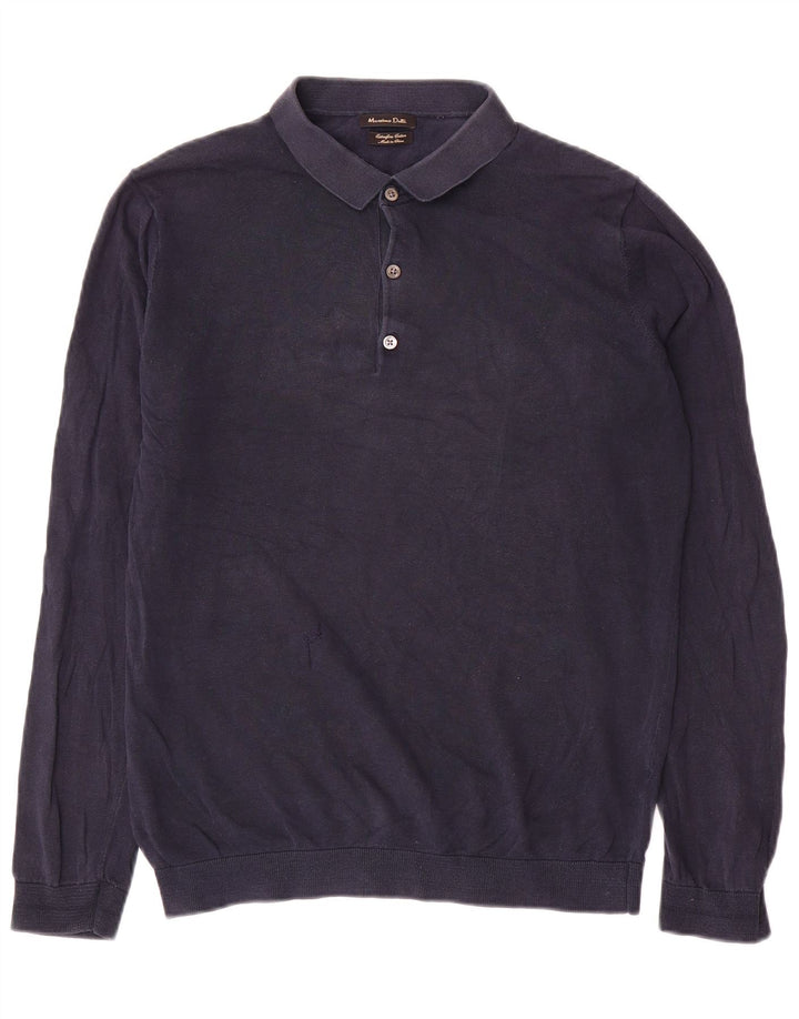 Suéter masculino Massimo Dutti com gola polo grande algodão azul marinho