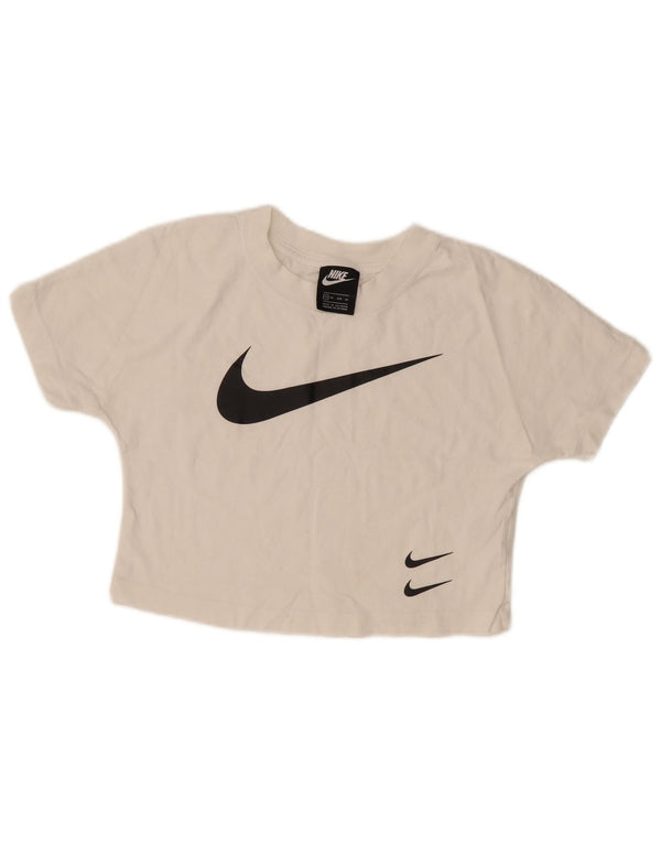 Camiseta feminina Nike Crop Graphic Top UK 6 XS algodão branco
