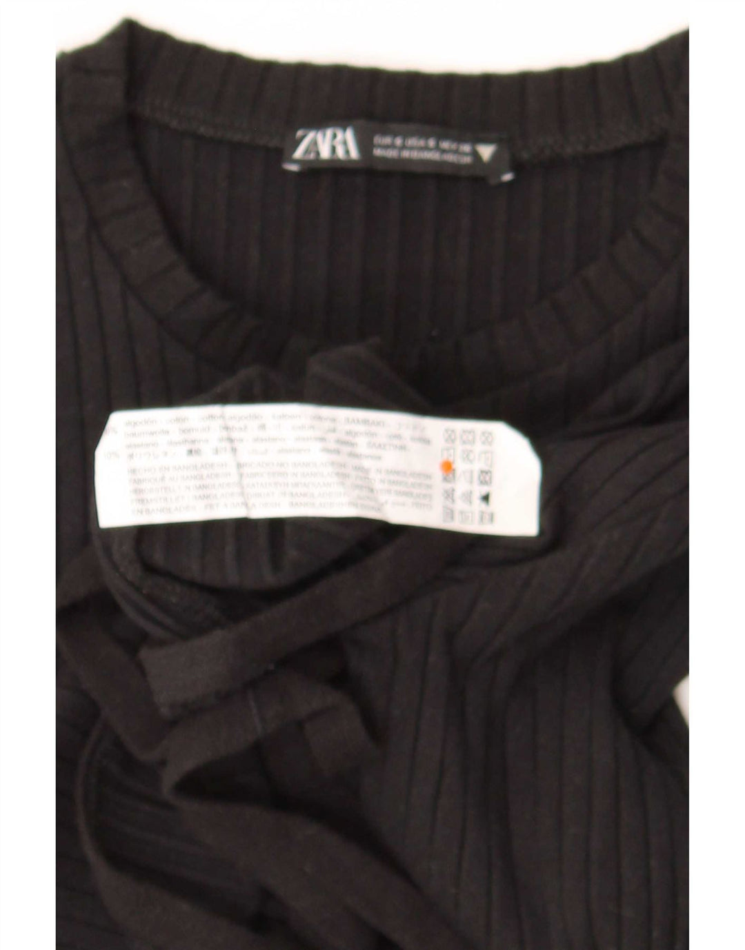 Zara Womens Crop Top Manga Longa Reino Unido 8 Pequeno Algodão Preto