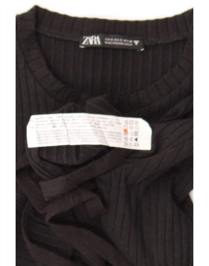Zara Womens Crop Top Manga Longa Reino Unido 8 Pequeno Algodão Preto