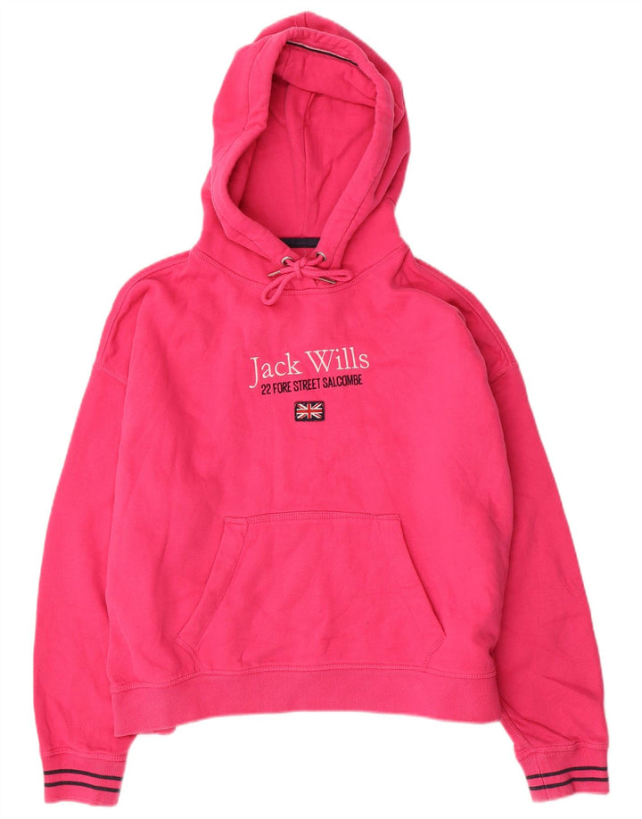 JACK WILLS Suéter feminino com capuz e estampa de grandes dimensões UK 12 rosa médio