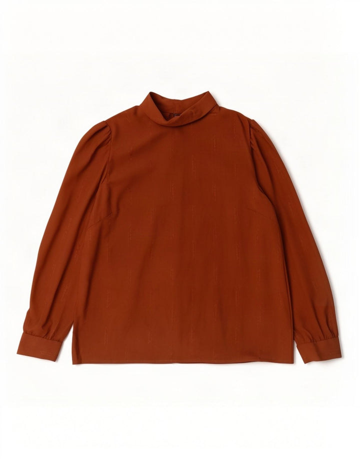 Blusa feminina vintage de manga comprida UK 14 marrom médio