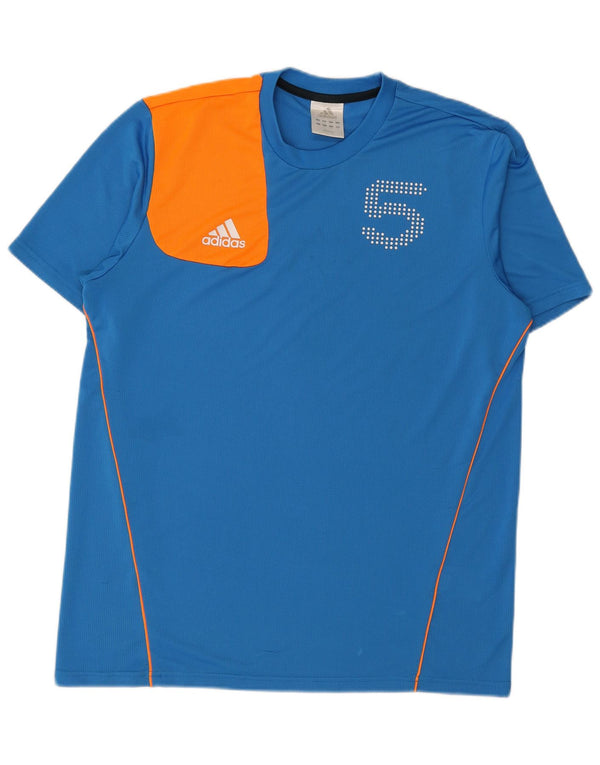 ADIDAS Mens Graphic T-Shirt Top Grande Azul Colorblock Poliéster
