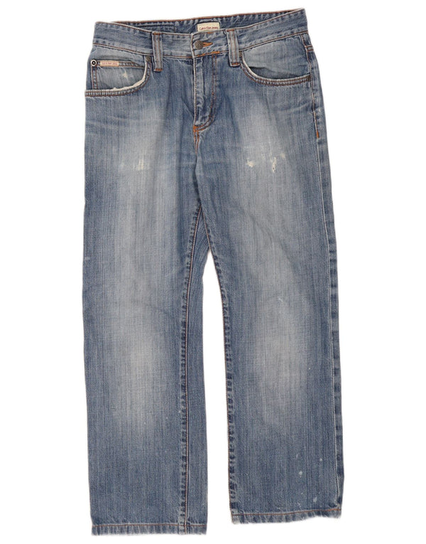Calvin Klein Jeans feminino cortado desgastado W30 L26 algodão azul