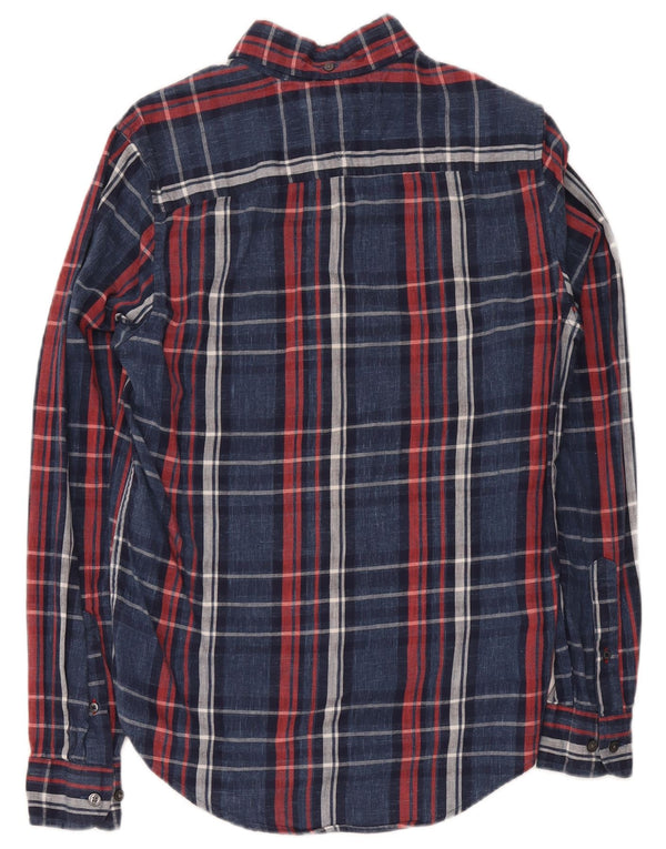 Camisa masculina de flanela Tommy Hilfiger Slim Fit XS azul marinho xadrez algodão