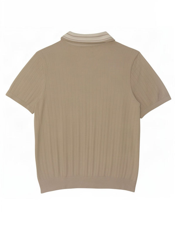 Suéter masculino Marks & Spencer de manga curta com gola polo grande bege
