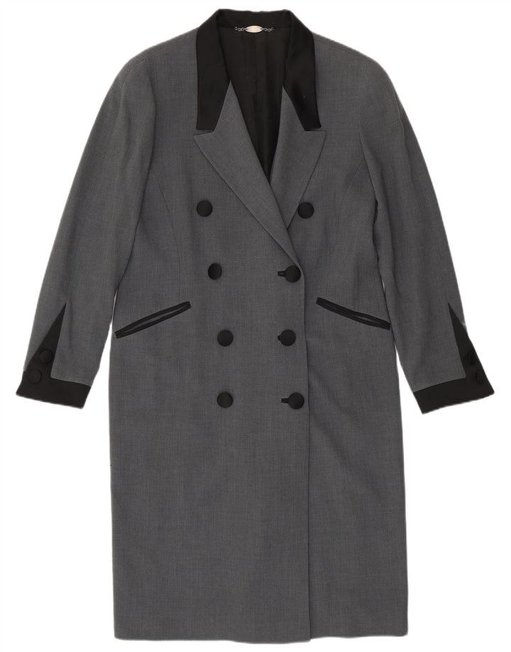 Casaco feminino vintage com peito duplo IT 46 grande lã cinza