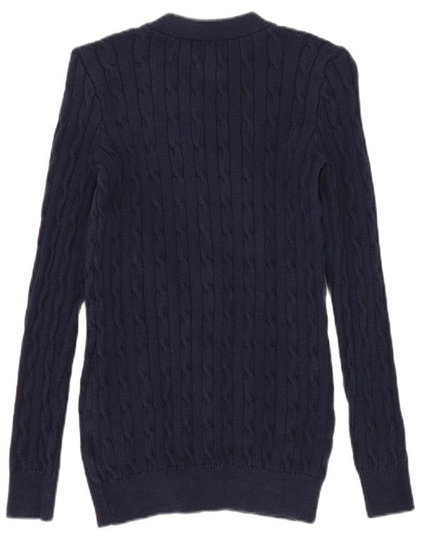 Suéter cardigã feminino Polo Ralph Lauren Reino Unido 10 pequeno algodão azul marinho