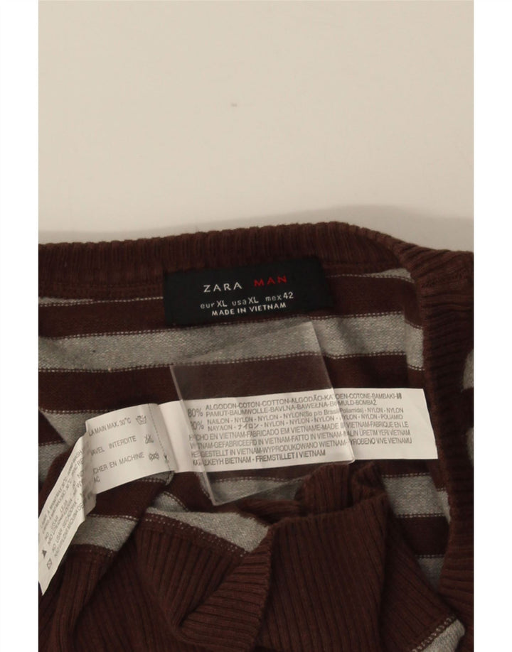Suéter cardigã masculino ZARA XL de algodão listrado marrom
