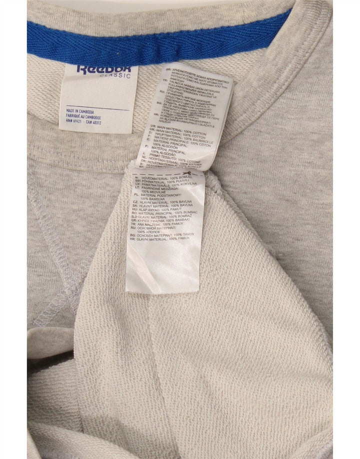 REEBOK moletom gráfico masculino jumper pequeno cinza colorblock algodão