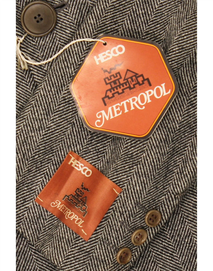 Sobretudo masculino vintage IT 48 lã espinha de peixe cinza médio