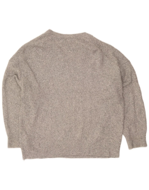 Suéter feminino Zara com decote em V Reino Unido 16 grande acrílico manchado cinza