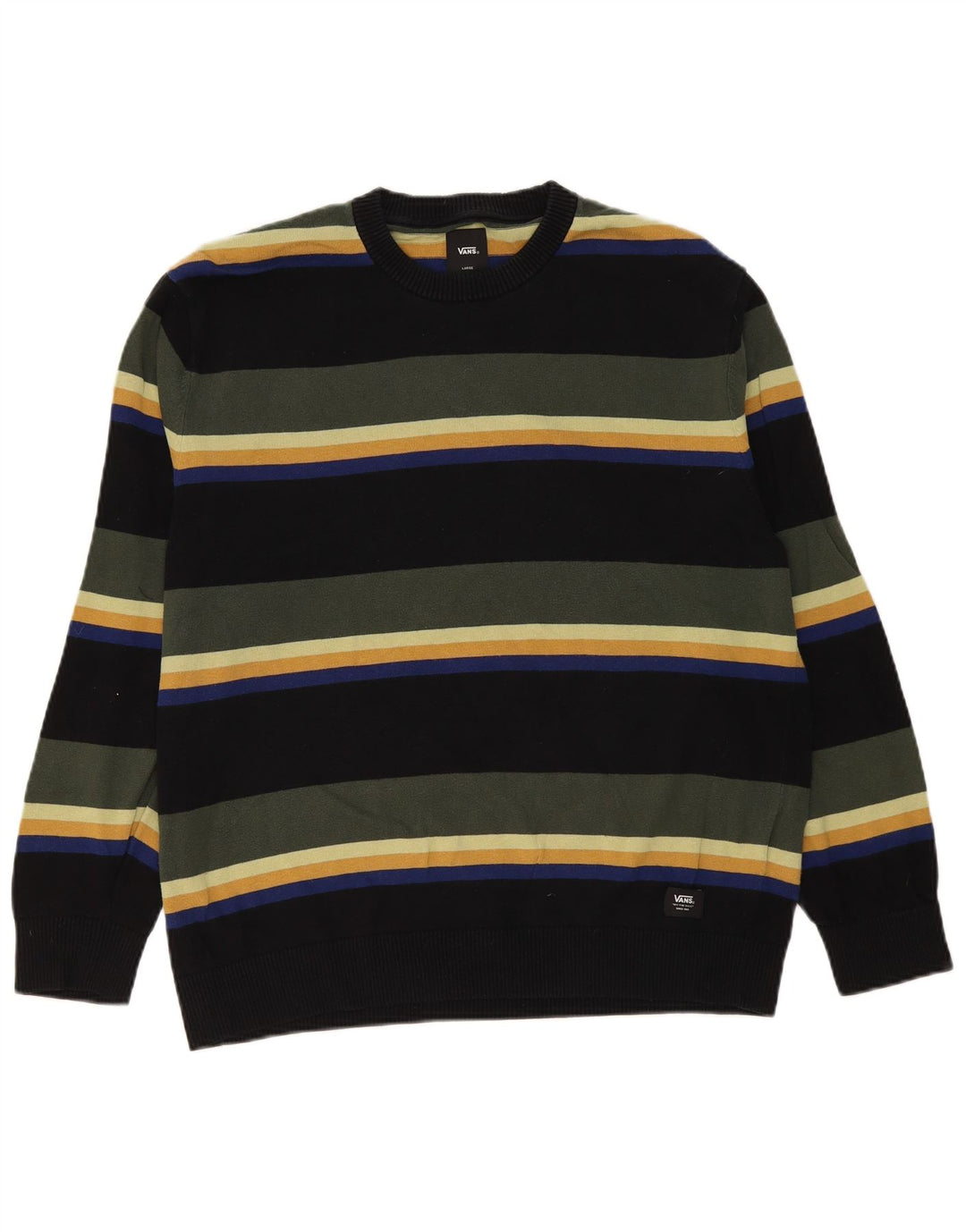 Suéter masculino Vans com gola redonda, grande algodão listrado multicolorido