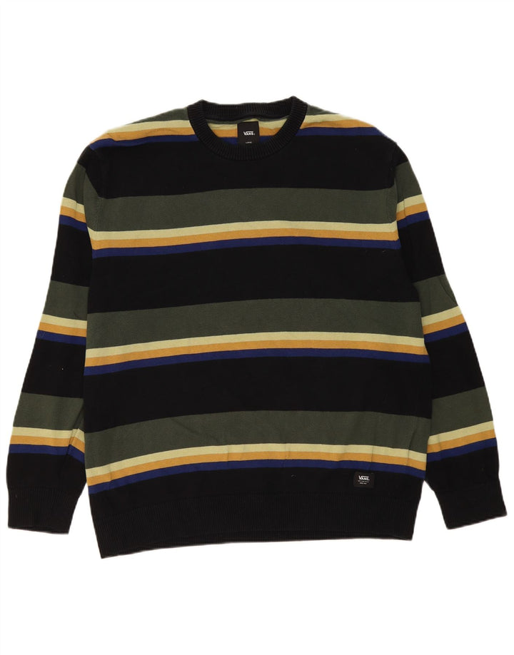 Suéter masculino Vans com gola redonda, grande algodão listrado multicolorido