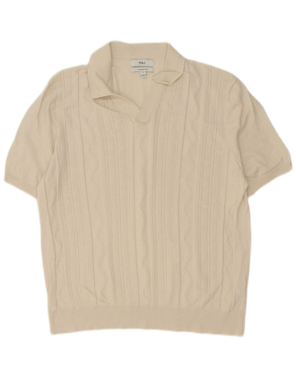 Suéter masculino Marks & Spencer de manga curta com gola polo XL algodão bege