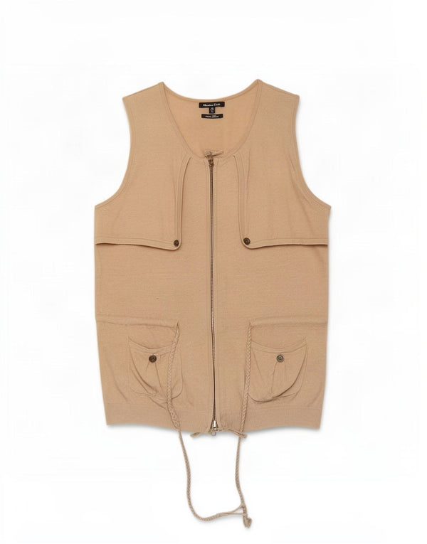 Suéter cardigã feminino sem mangas Massimo Dutti Reino Unido 12 linho bege médio
