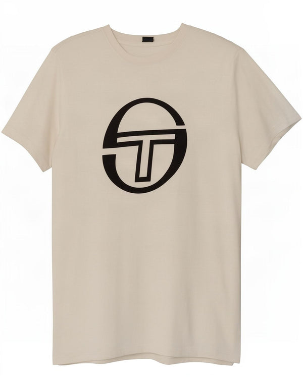 Camiseta feminina gráfica Sergio Tacchini Top UK 14 grande algodão branco