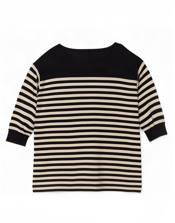 Top portfólio feminino Marks & Spencer manga 3/4 UK 18 XL azul marinho listrado
