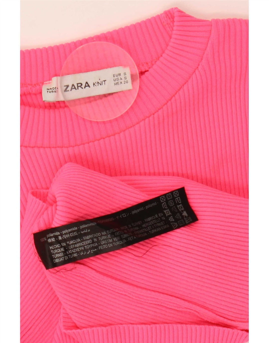 Zara Crop Top Feminino Manga Longa Reino Unido 8 Pequeno Rosa Poliamida