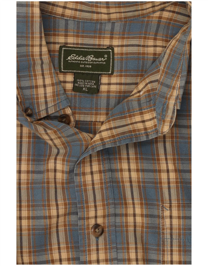 EDDIE BAUER Camisa masculina de manga curta XL azul xadrez algodão